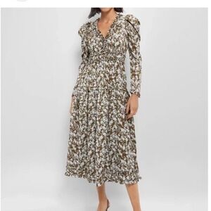 Hyacinth House Tuckernuck XL Renee Olive Floral Ruffle Midi Dress‎ Long Sleeve